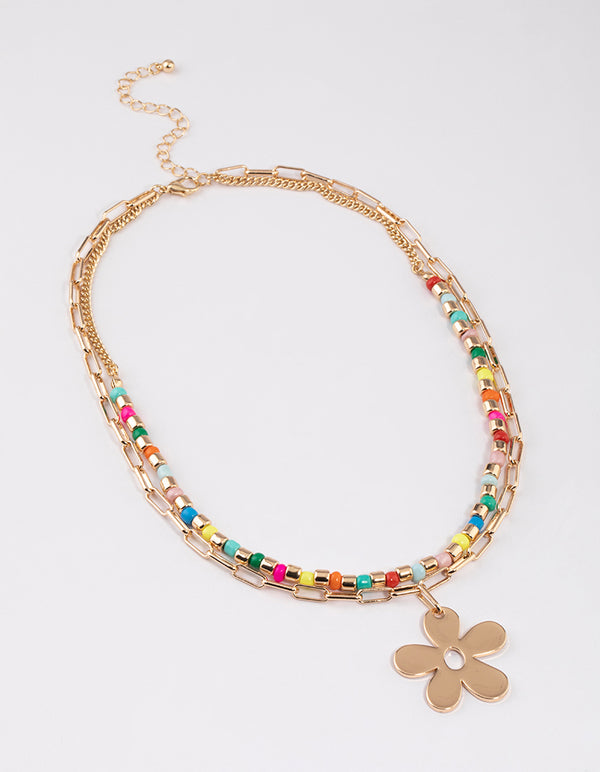 1pc Casual Glass Beaded Flower Multi Layered Necklace For Women (Flower  Color Random) | SHEIN USA